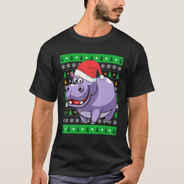 Zookeeper Egypt Animal Hippo Ugly Christmas T-Shirt (Front)