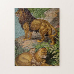 Zoological Sketch Vintage Lions Jigsaw Puzzle
