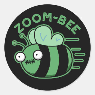 Zoom-bee Funny Zombie Bee Pun Dark BG Classic Round Sticker