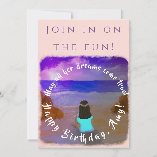 Zoom Girls Birthday Event Flat Invitation Card (Front)