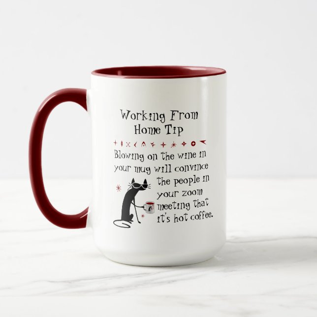 Zoom Meeting Wine Tip Funny Quote with Cat Mug (Left)