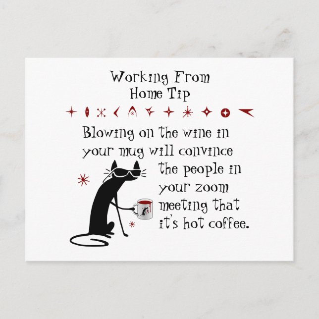 Zoom Meeting Wine Tip Funny Quote with Cat Postcard (Front)