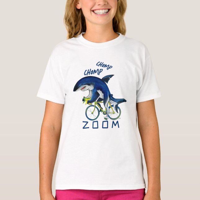 Zoom Shark Speeding On A Bicycle T-Shirt (Front)