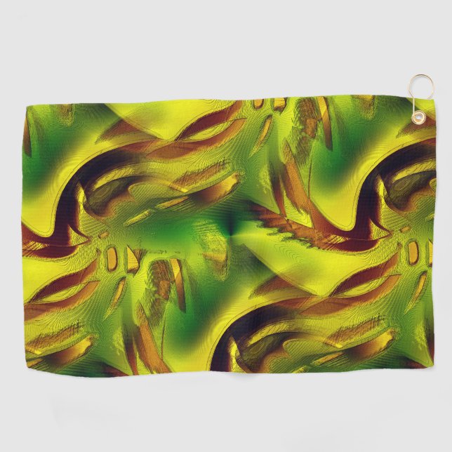 Zoom very scratched greenish yellow torn clippings golf towel (Horizontal)