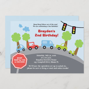Zoom Zoom Cars Custom Birthday Invitation