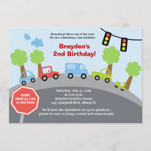 Zoom Zoom Cars Custom Birthday Invitation