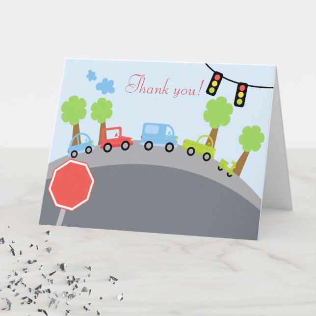 Zoom Zoom Cars Folded Thank you notes (Transportation Thank You Note Card)