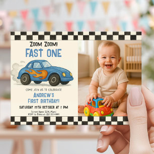 Zoom Zoom Fast One Birthday Invitation