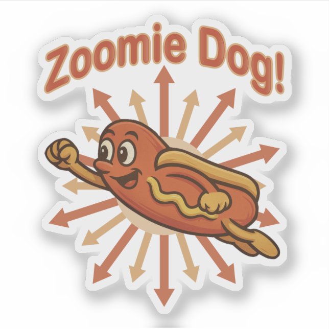 Zoomie Dog Flying Hot Dog Cartoon – Fun Retro (Front)