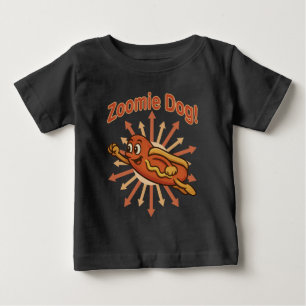 Zoomie Dog Flying Hot Dog Cartoon – Fun Retro Baby T-Shirt