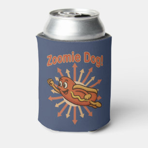 Zoomie Dog Flying Hot Dog Cartoon – Fun Retro Can Cooler