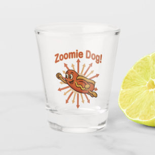 Zoomie Dog Flying Hot Dog Cartoon – Fun Retro Shot Glass