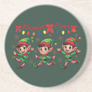 Zoomie Elves Christmas Coaster