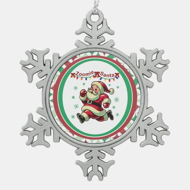 Zoomie Santa Christmas Snowflake Pewter Christmas Ornament (Front)