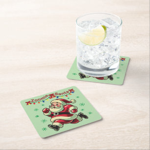 Zoomie Santa Christmas Square Paper Coaster