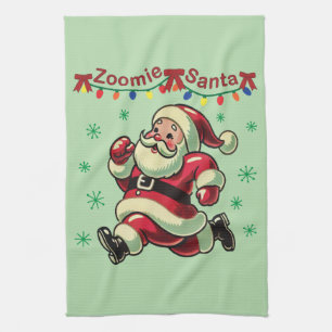 Zoomie Santa Christmas Tea Towel