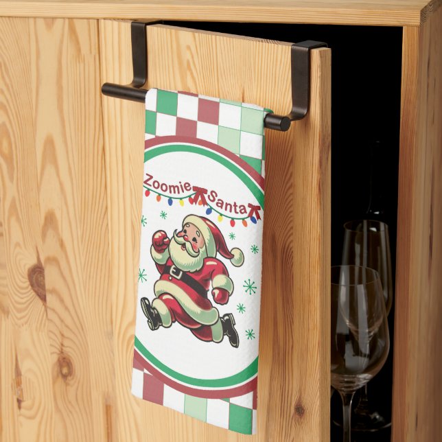 Zoomie Santa Christmas Tea Towel (Thirds Fold)