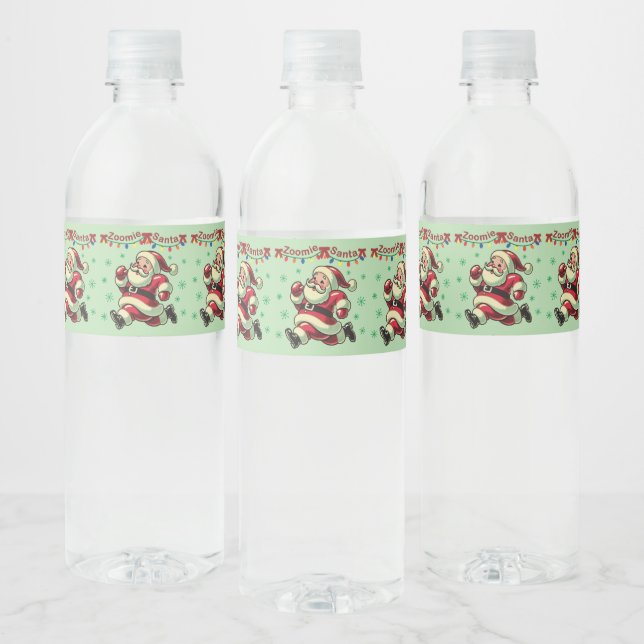 Zoomie Santa Christmas Water Bottle Label (Bottles)