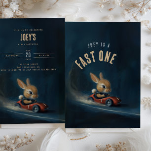 Zooming Bunny - First Birthday Party Invitation
