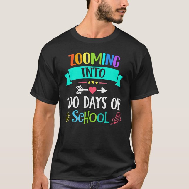 Zooming Into 100 Days Of School Teacher Kids   T-Shirt (Front)