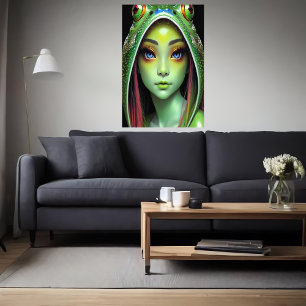 Zoomorphic cool young frog lady   AI Art Poster