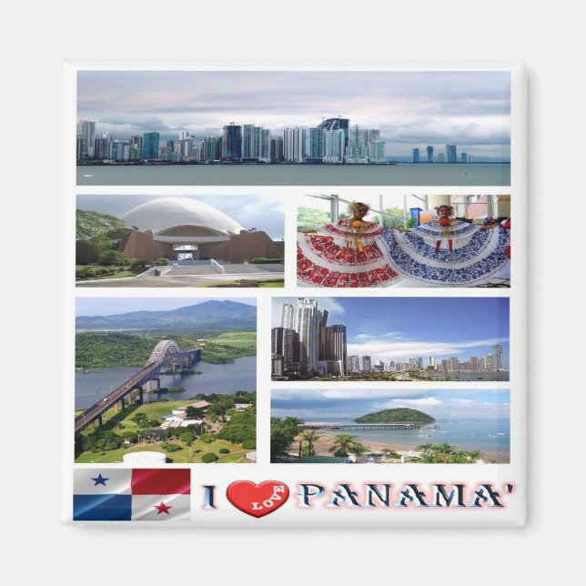 zPA002 PANAMA I Love, Mosaic, America, Fridge Magnet (Front)