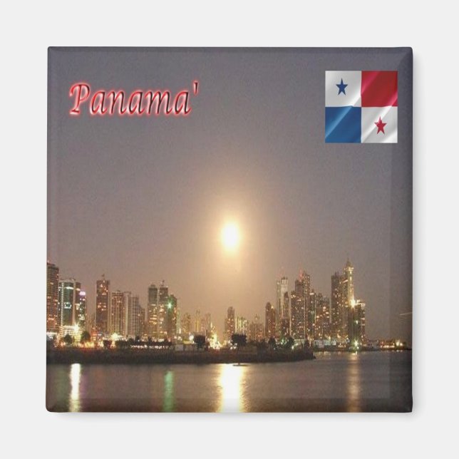 zPA004 PANAMA By Night, Skyline, America, Fridge Magnet (Front)