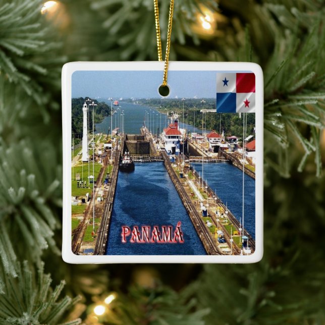 zPA014 PANAMA, CANAL LOCKS, America, Ceramic Ornament (Tree)