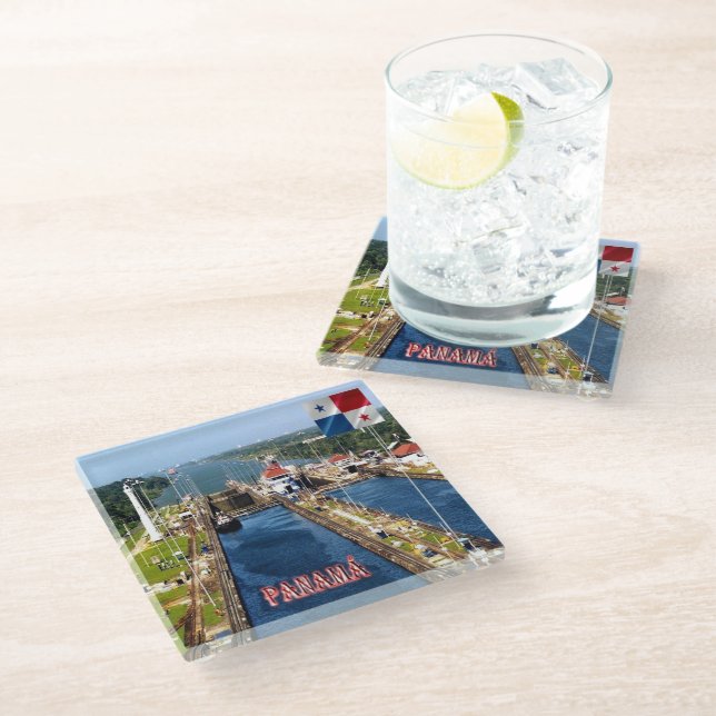 zPA014 PANAMA, CANAL LOCKS, America, Glass Coaster (Angled)