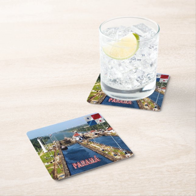 zPA014 PANAMA, CANAL LOCKS, America, Square Paper Coaster (Insitu)