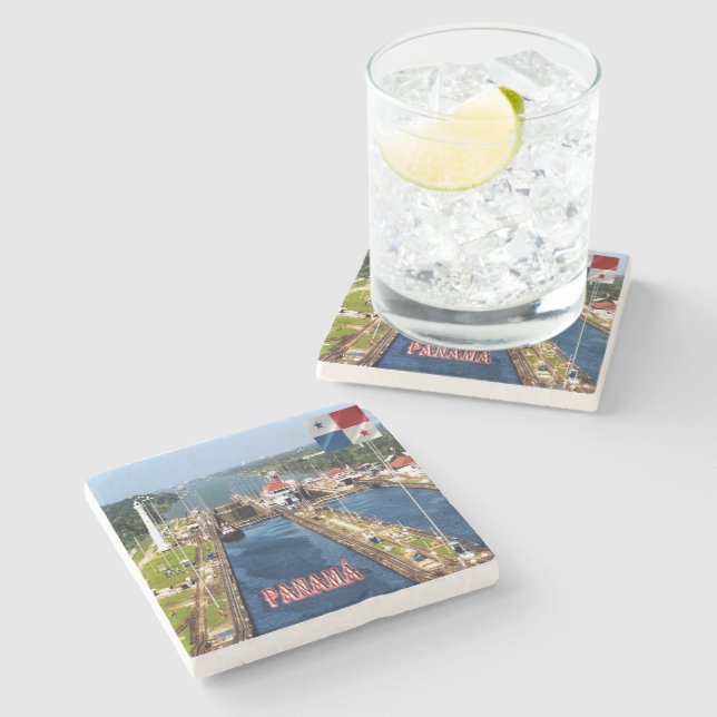 zPA014 PANAMA, CANAL LOCKS, America, Stone Coaster (Side)