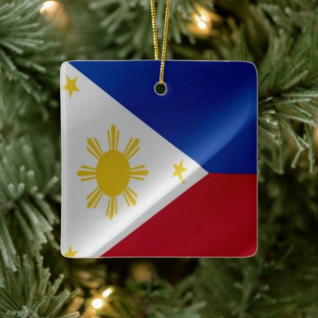 zPH002 waving Philippine FLAG Philippines, Ceramic Ornament (Tree)