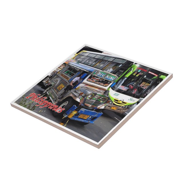 zPH010 JEEPNEY and BUS, Philippines, Asia, Tile (Side)