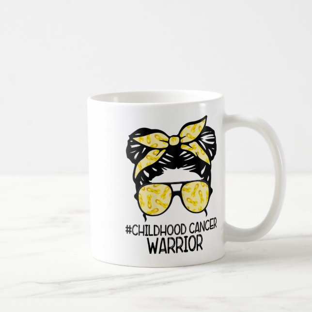 Zqxj Messy Bun Yellow Ribbon Childhood Cancer Warr Coffee Mug (Right)