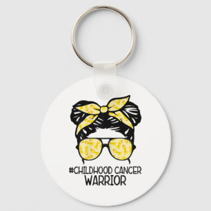 Zqxj Messy Bun Yellow Ribbon Childhood Cancer Warr Key Ring