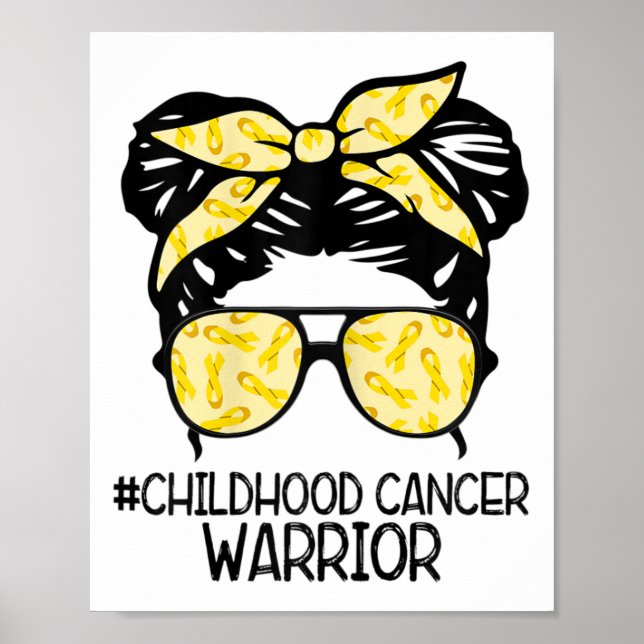 Zqxj Messy Bun Yellow Ribbon Childhood Cancer Warr Poster (Front)