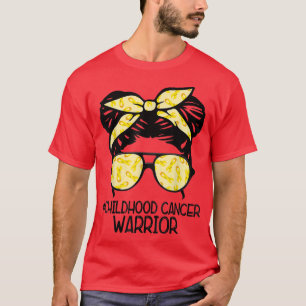 ZqxJ Messy Bun Yellow Ribbon Childhood Cancer Warr T-Shirt