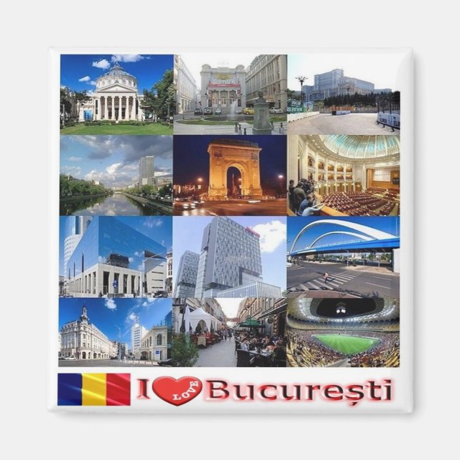 zRO008 BUCHAREST "I Love", Romania, Europe, Fridge Magnet (Front)
