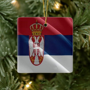 zRS002 SERBIAN waving FLAG SERBIA, Europe, Ceramic Ornament