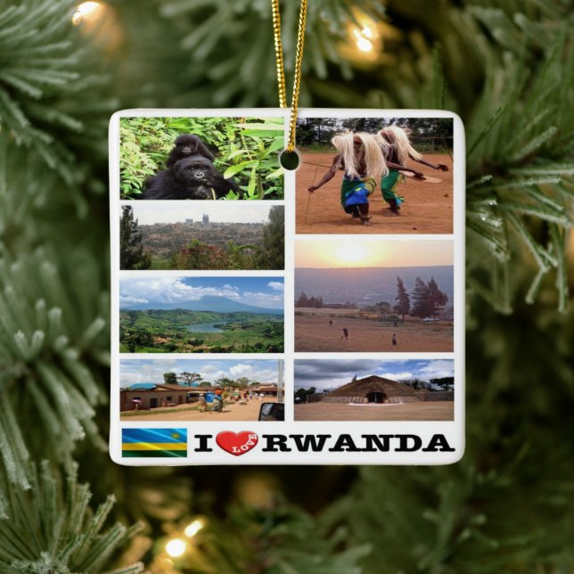 zRW011 RWANDA I Love, Mosaic, Africa,  Ceramic Ornament (Tree)
