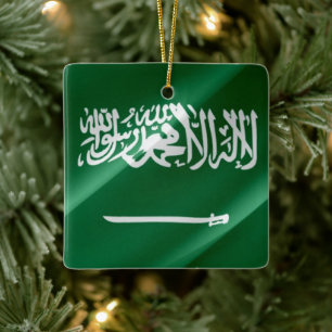 zSA002 waving Saudi FLAG Saudi Arabia, Ceramic Ornament