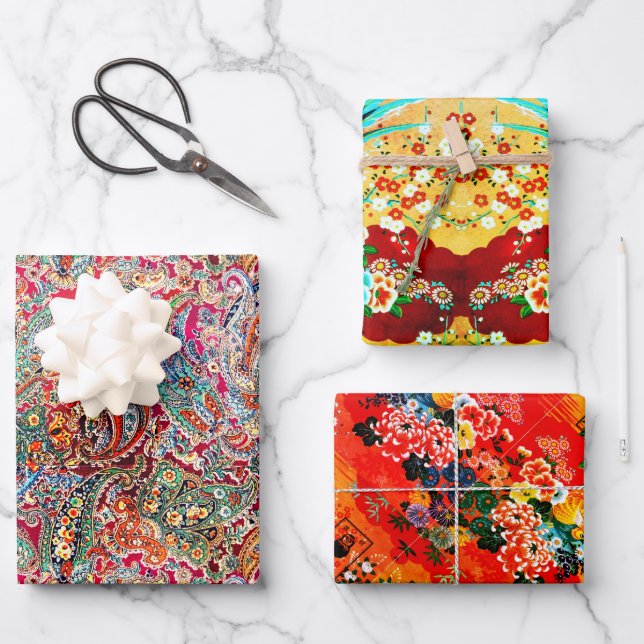 Zsa Zsa Paisley, Mah Jongg and Melange Wrapping Paper Sheet (Front)