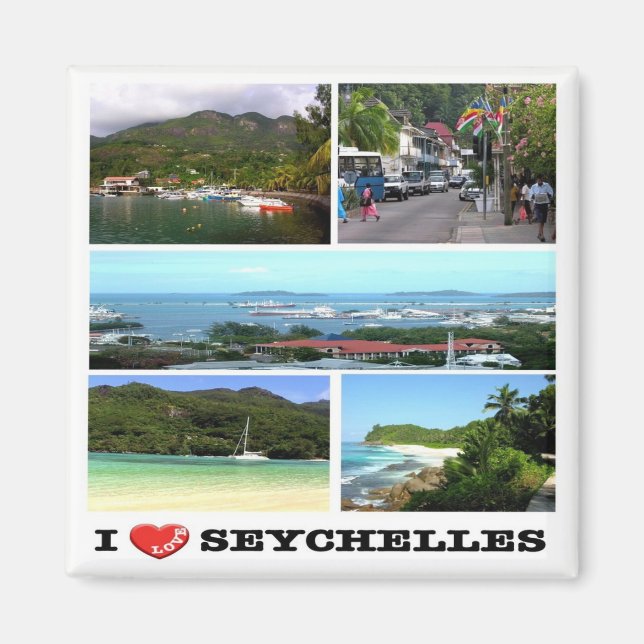 zSC023 SEYCHELLES I Love, Victoria, Mosaic, Fridge Magnet (Front)