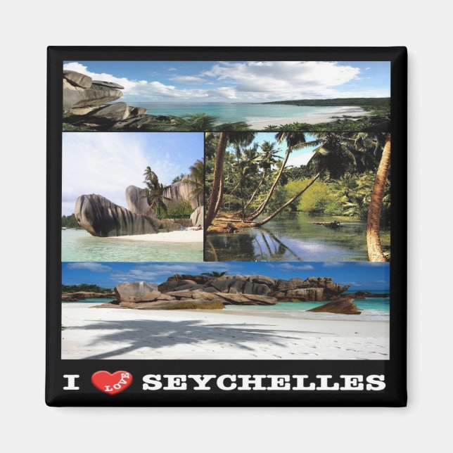 zSC024 SEYCHELLES, I Love, La Digue, Mosaic,Fridge Magnet (Front)