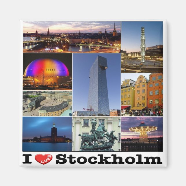 zSE022 STOCKHOLM "I LOVE". Sweden, Europe, Fridge Magnet (Front)