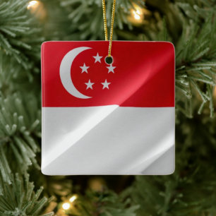 zSG002 waving Singaporean FLAG Singapore, Ceramic Ornament