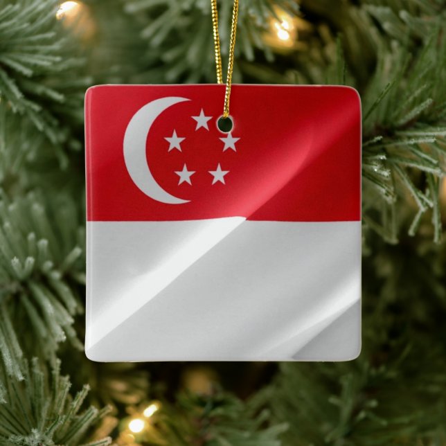 zSG002 waving Singaporean FLAG Singapore, Ceramic Ornament (Tree)