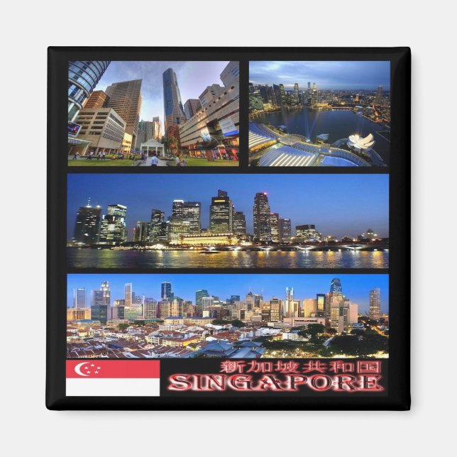 zSG003 SINGAPORE collage LION CITY, Asia, Fridge Magnet (Front)