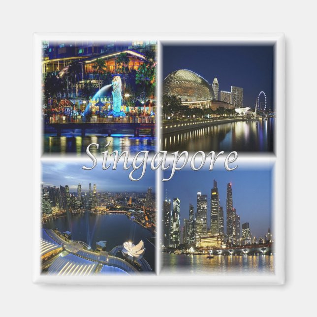 zSG004 SINGAPORE by night LION CITY, Asia, Fridge Magnet (Front)