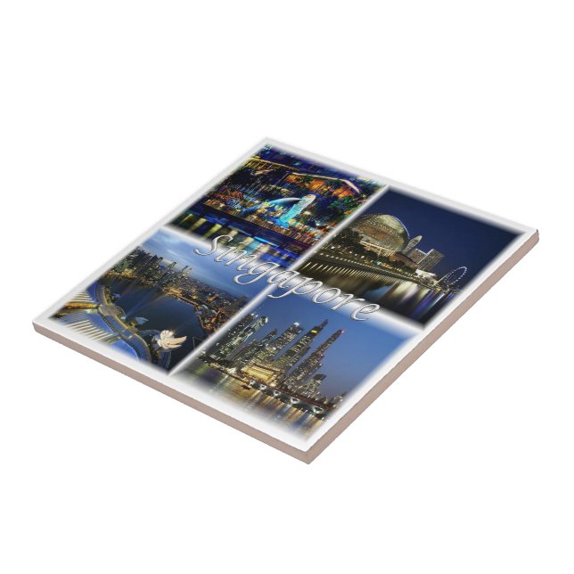 zSG004 SINGAPORE by night LION CITY, Asia, Tile (Side)